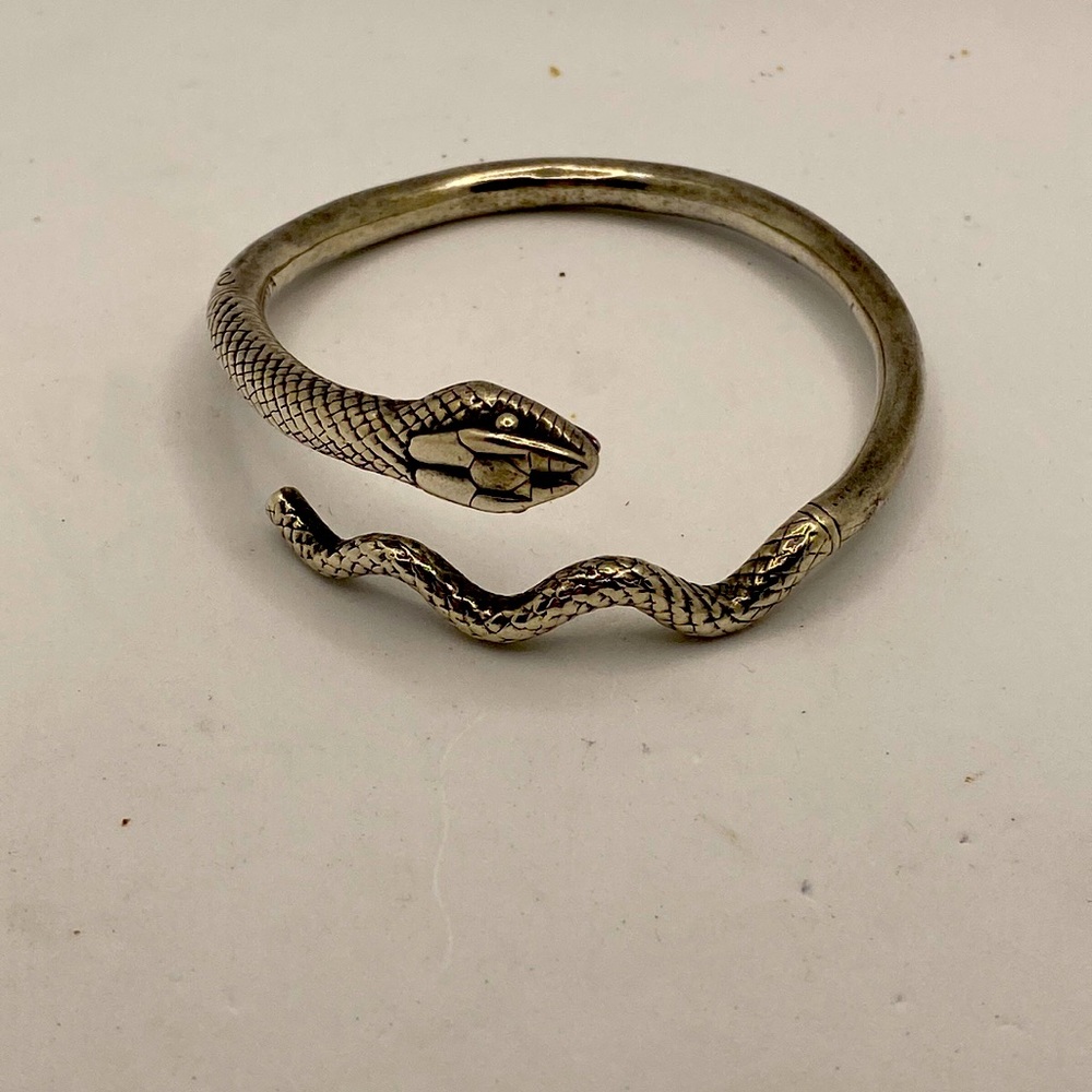 Vintage Marked MMA Silver Tone Snake Bangle 7.5” Length 3” Width